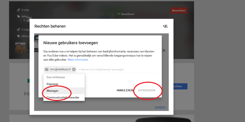 google mijn bedrijf uitnodigen manager rol eigenaar communicatiebeheerder
